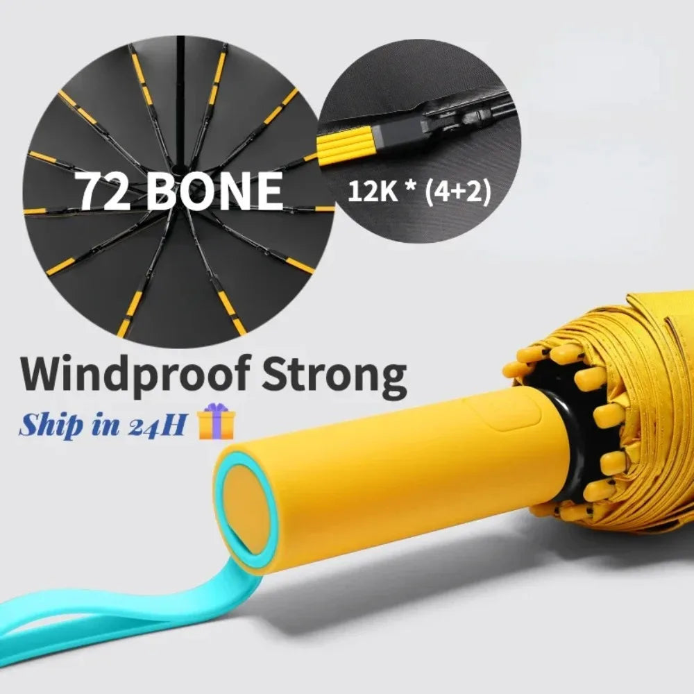 72 Bone Super Strong Windproof Automatic Umbrella Sunshade Uv Protection Folding Sunproo Anti-Storm Large Size Reverse Rain Gear
