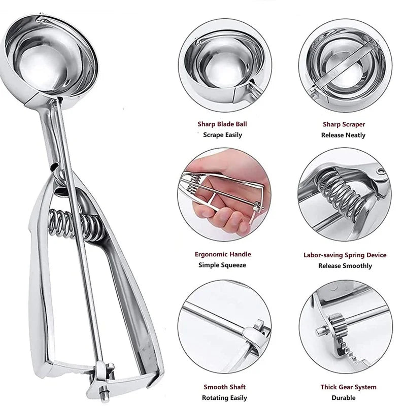 1PC Stainless Steel Ice Cream Scoop – Cookie Dough Spoon with Spring Handle