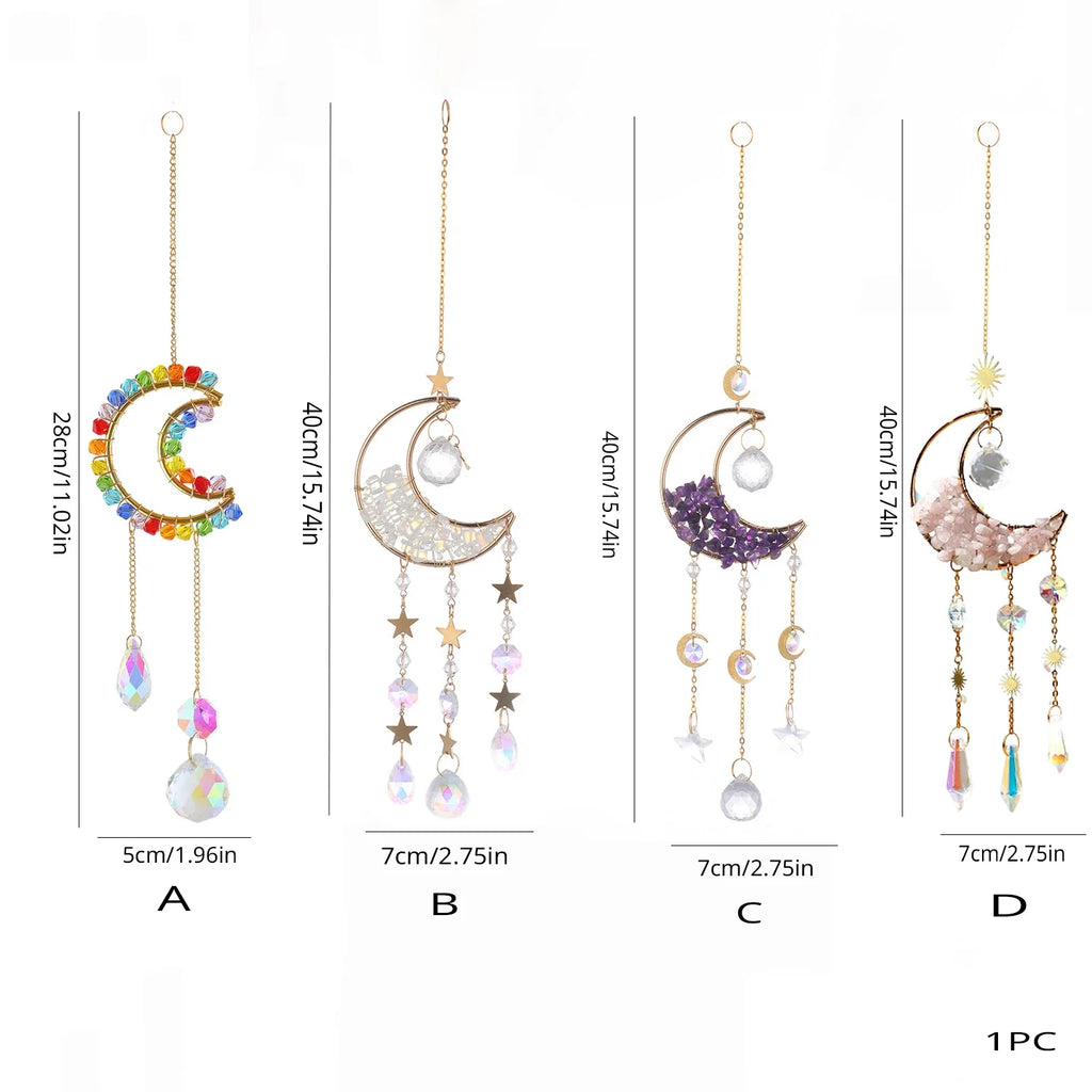 1 Piece Rainbow Made Crystal Suncatcher, Raw Stone Moon Home Decor for Garden Bedroom Balcony Pendant