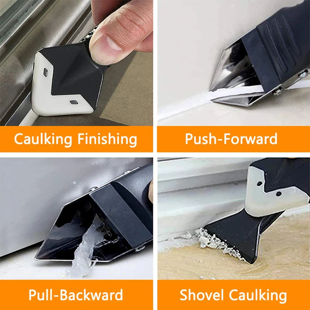 5 in 1 Metal Head Shovel Glue Tool Kit – Silicone Spatula, Caulk Remover, Grout Removal, Sealant Finishing & Corner Scraper