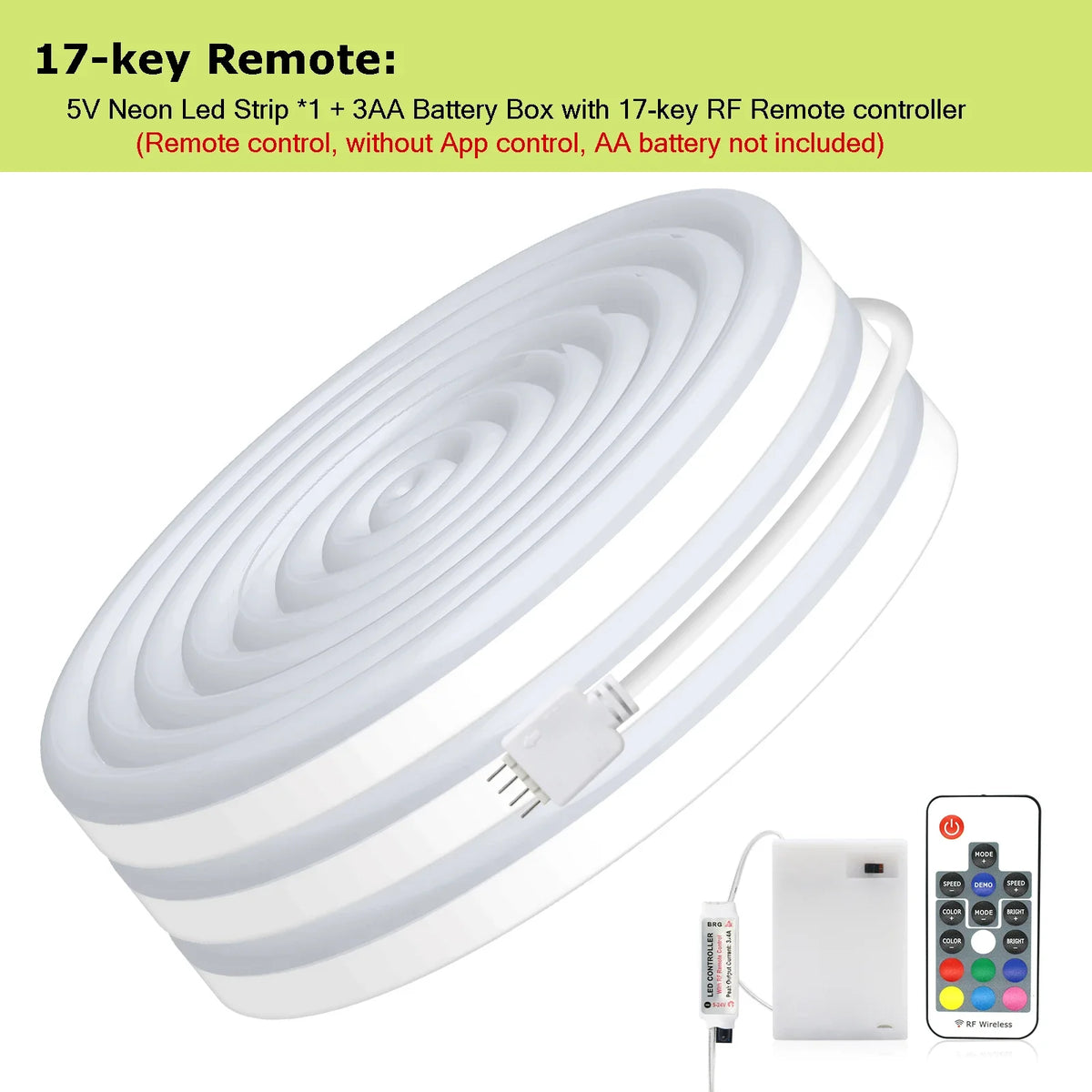 3AA Battery Box RGB Neon LED Strip Light – 5V 108 LEDs/M Waterproof Flexible Neon Strip with Bluetooth & Remote Control